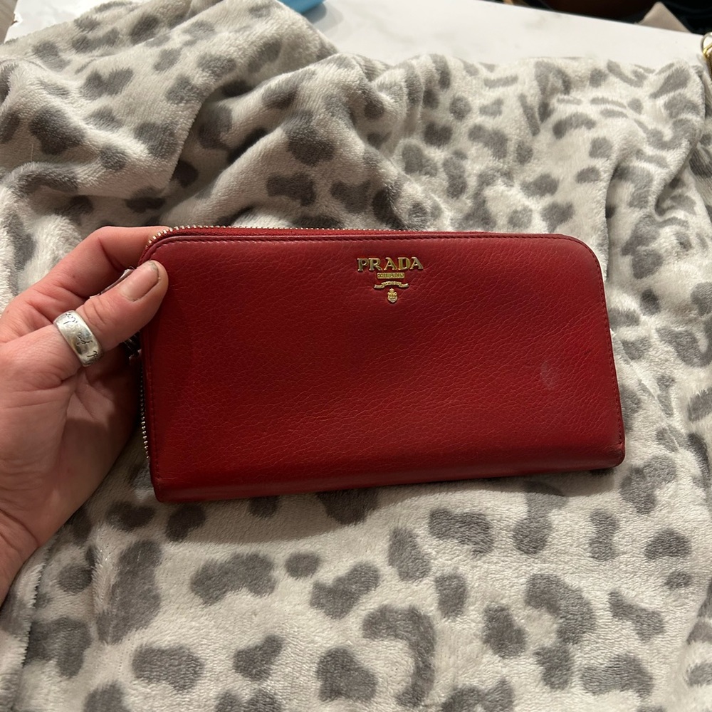 Prada Scarlet Leather Zip Wallet